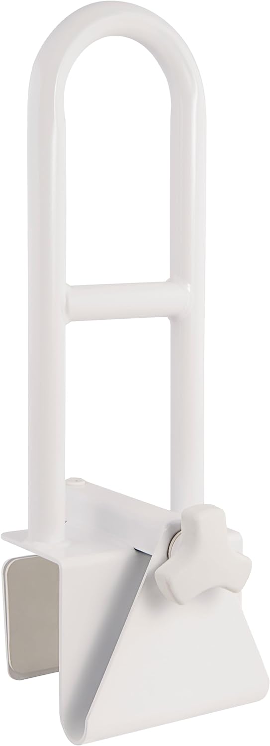 Witte, ergonomische badkuiphandgreep voor senioren die zorgt voor veilige ondersteuning zonder montage.