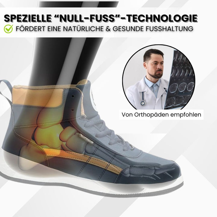 Gedetailleerd shot van het ademende materiaal van de Orthox comfort schoen.