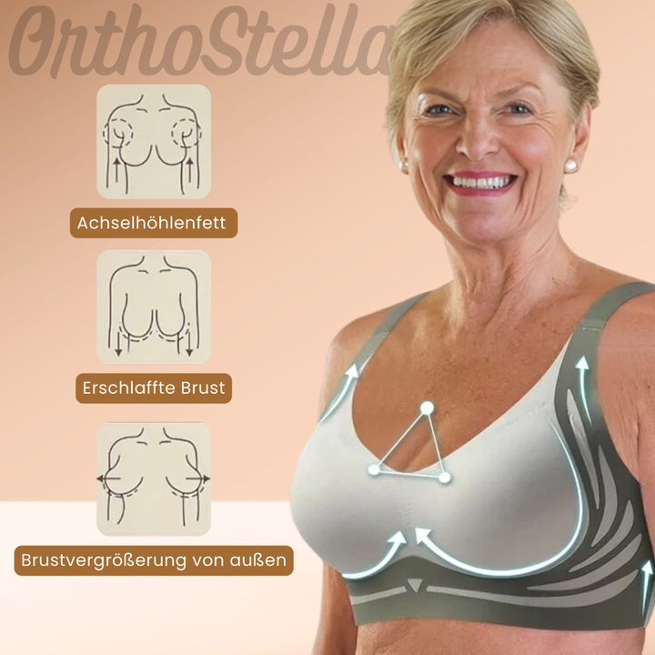 Ergonomische beugelvrije comfortbeha, naadloos in beige met push-up effect voor optimale ondersteuning en draagcomfort.