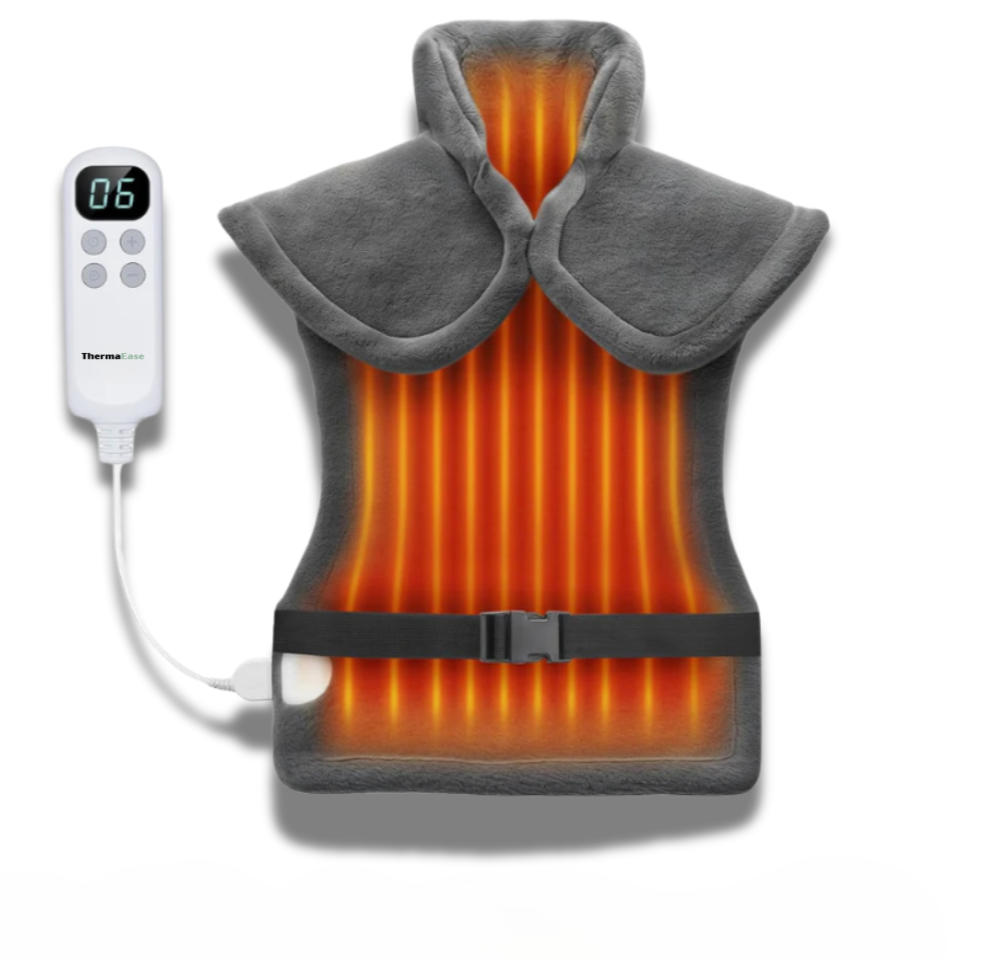 Ergonomische, draagbare rugverwarmer; gerichte warmte voor ontspanning, verlicht spierspanningen; compact en comfortabel.