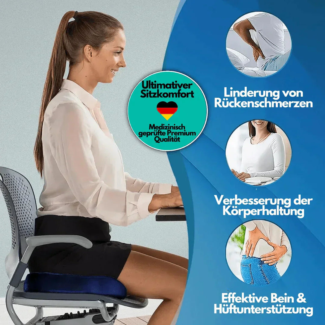 Ergonomisch 4D zitkussen, orthopedische ondersteuning, zwart traagschuim kussen, ademend, antislip