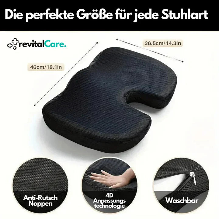 Ergonomisch 4D zitkussen, orthopedische ondersteuning, zwart traagschuim kussen, ademend, antislip