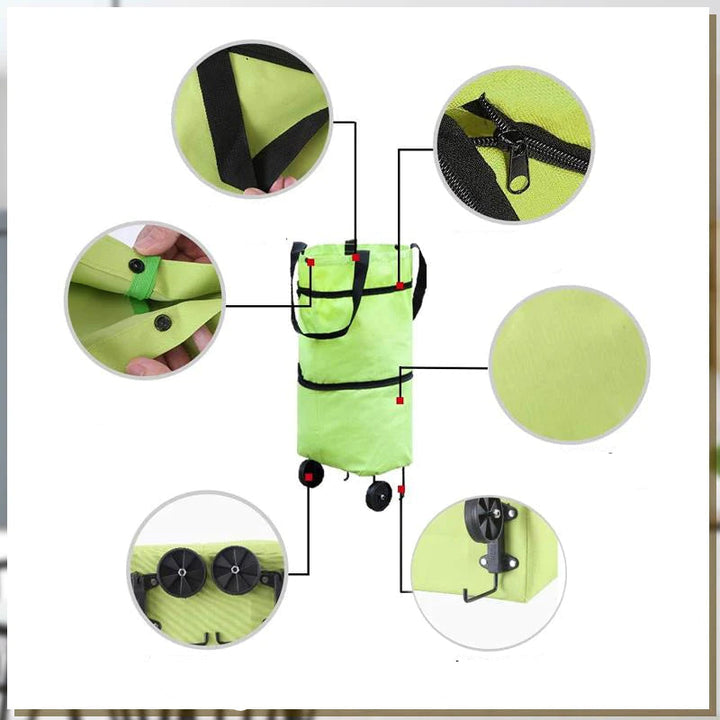 Opvouwbare 2-in-1 boodschappentas met wielen, stevig, praktisch en ruimtebesparend, ideaal voor zorgeloos winkelen.