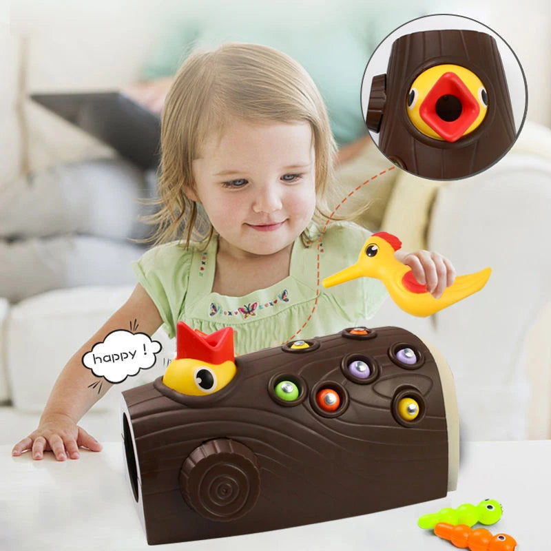 Kleurrijk magnetisch spechtspel om de fijne motoriek en creativiteit bij kinderen te stimuleren, met een levendig design.