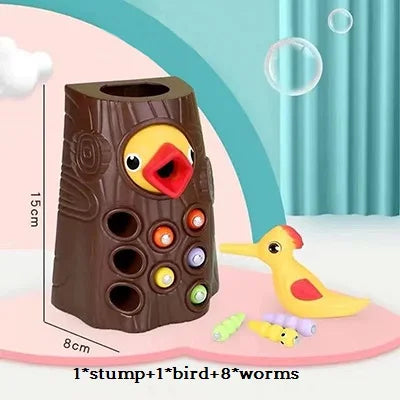 Kleurrijk magnetisch spechtspel om de fijne motoriek en creativiteit bij kinderen te stimuleren, met een levendig design.