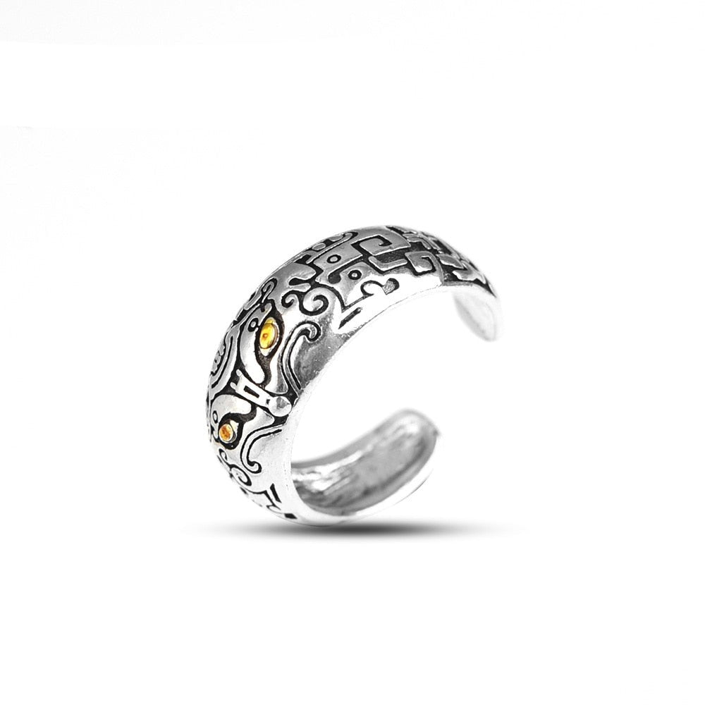 Unisex feng shui ring met draakmotief, verstelbaar voor geluk, voorspoed en welvaart.