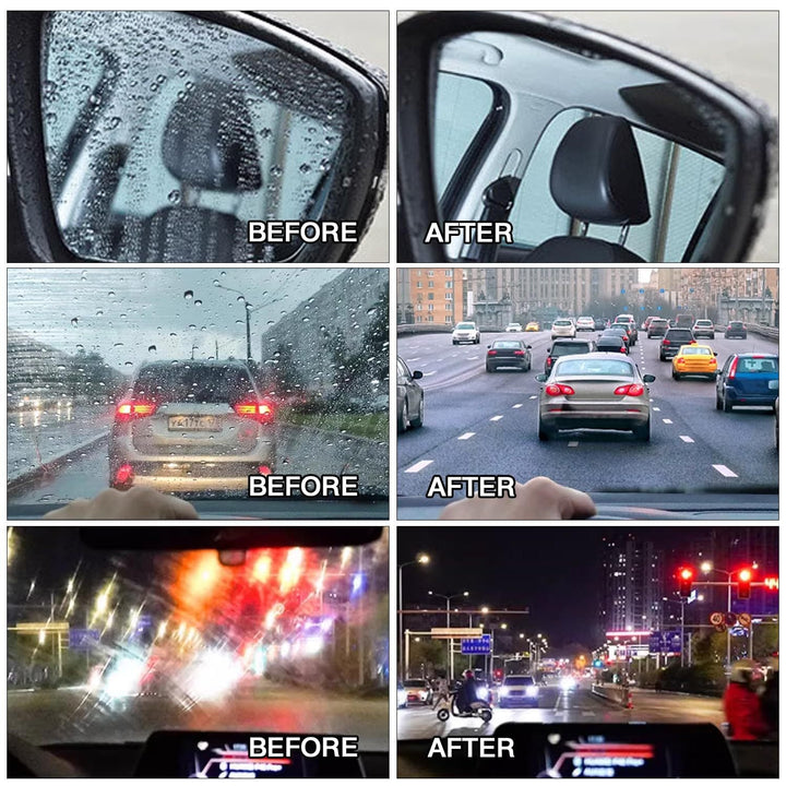 Auto ruit reinigen met Autoglas Oliefilmverwijderaar 3.0, creëert waterafstotende hydrofobe laag.