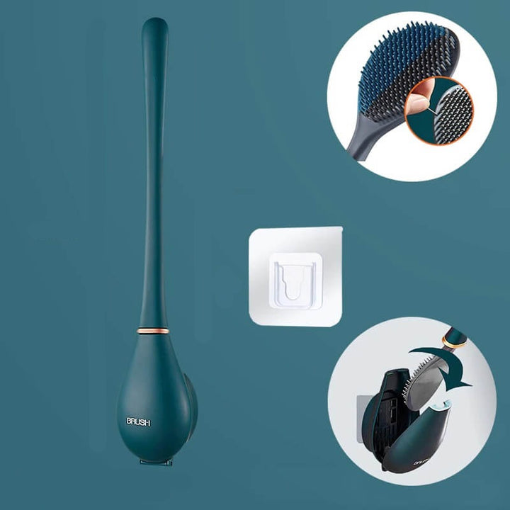 Hygiënische siliconen wc-borstel voor wandmontage; duurzaam, krasvrij en flexibel voor grondige schoonmaak.