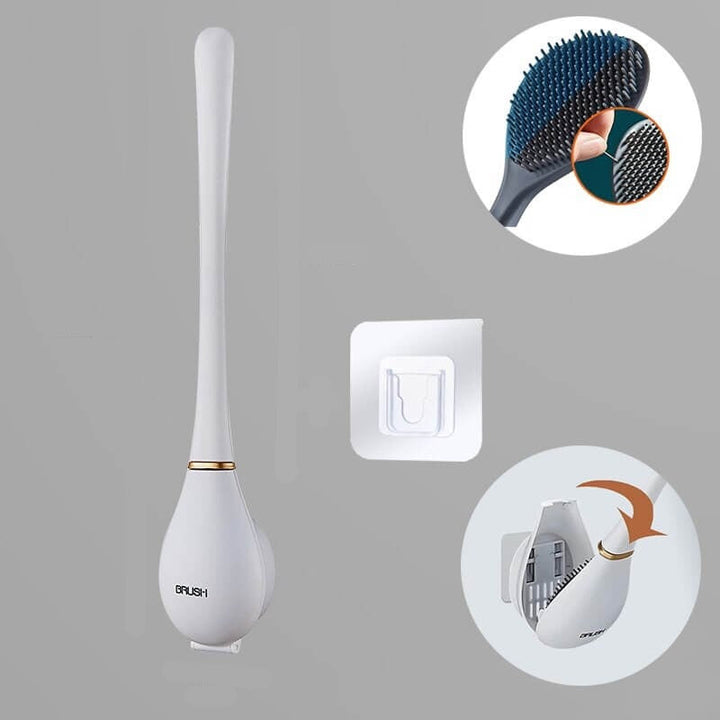 Moderne flexibele siliconen toiletborstel, wandmonteerbaar, voor een hygiënische en krasvrije badkamer.
