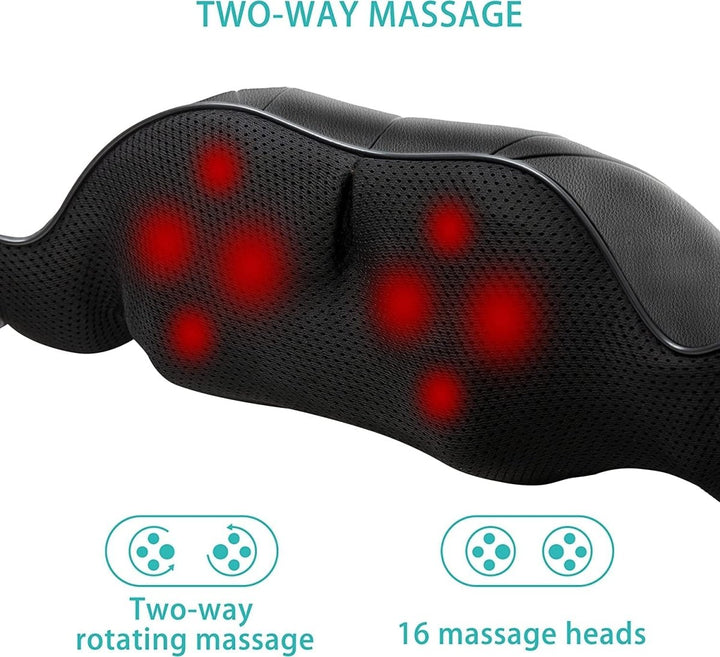 Close-up van het FlowRelief Shiatsu massagekussen dat infrarood warmte afgeeft; effectief tegen spierpijn en voor wellness.