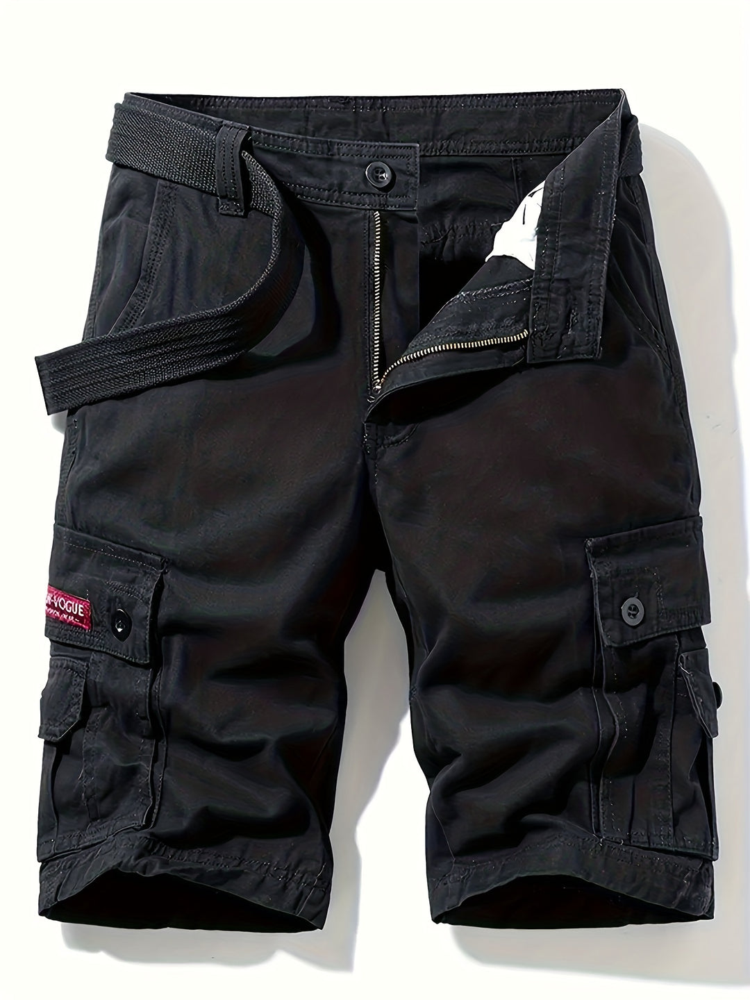 Zwarte heren cargo shorts met veel praktische zakken. Ideaal voor casual zomerkleding, vrije tijd & outdoor.
