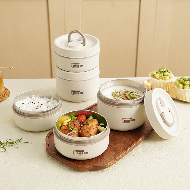 Geïsoleerde meerlagige Isobox lunchbox set met rvs containers en handige draagtas voor warme maaltijden.