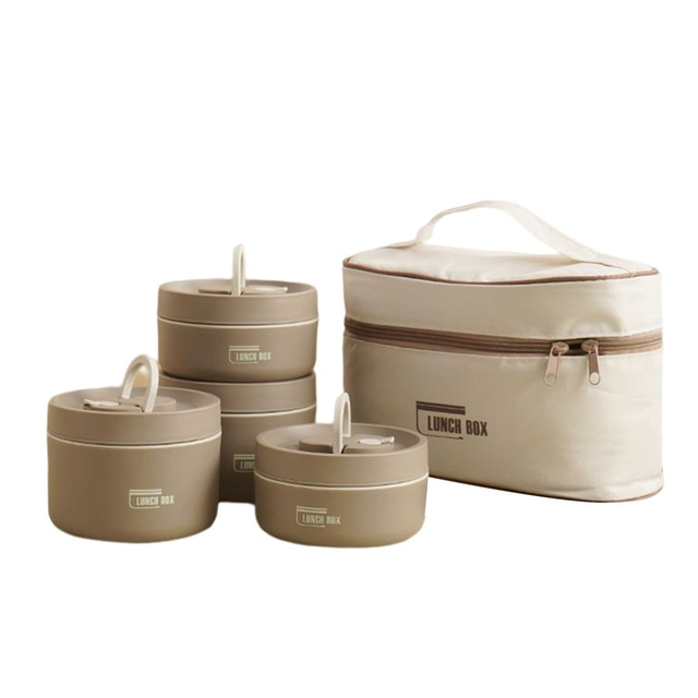 Isobox lunchbox set, geïsoleerd en meerlagig, met robuuste draagtas voor veilig transport van voedsel.