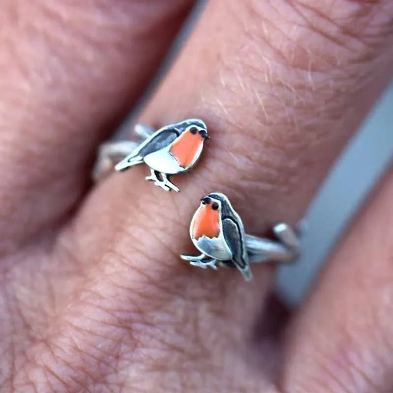 Prachtige roodborstje hanger ketting & oorbellen, deel van de Geluksvogel sieradenset.