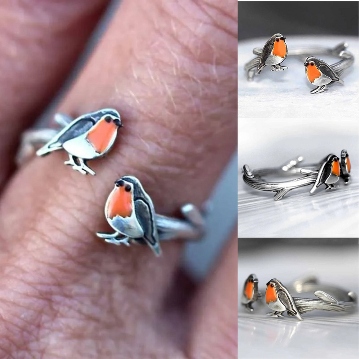Elegante zinklegering geluksvogel sieradenset; roodborstje ketting & oorbellen voor nieuw begin.