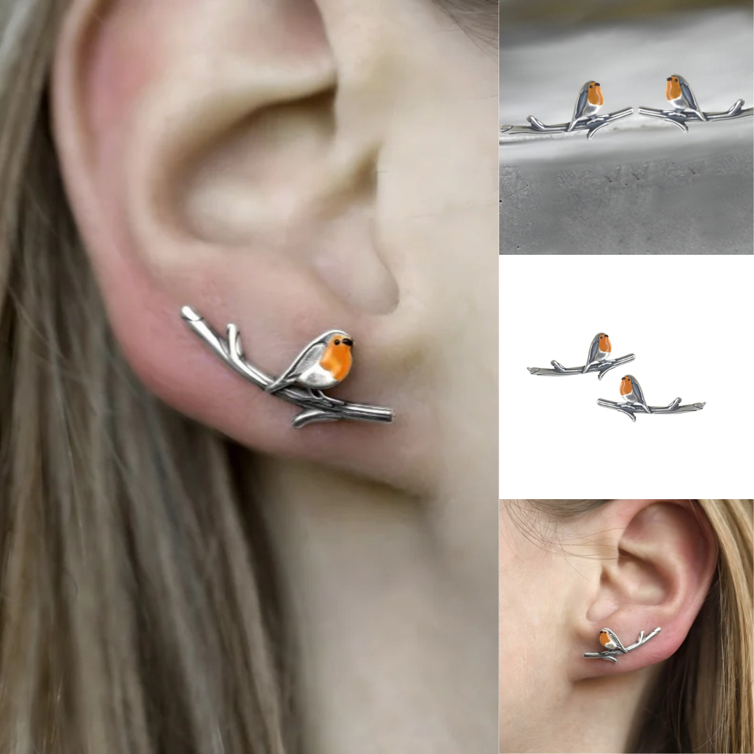 Gedetailleerde roodborstje geluksvogel sieradenset; ketting & oorbellen van hoop en nieuw begin.