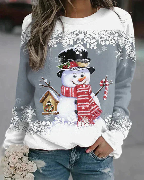 "Gemütlicher Pullover mit Schneemann-Design, weiches Material, ideal für kalte Tage, modisch und komfortabel."