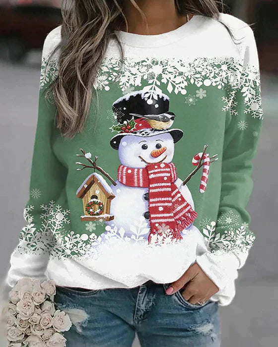 "Gemütlicher Pullover mit Schneemann-Design, weiches Material, ideal für kalte Tage, modisch und komfortabel."