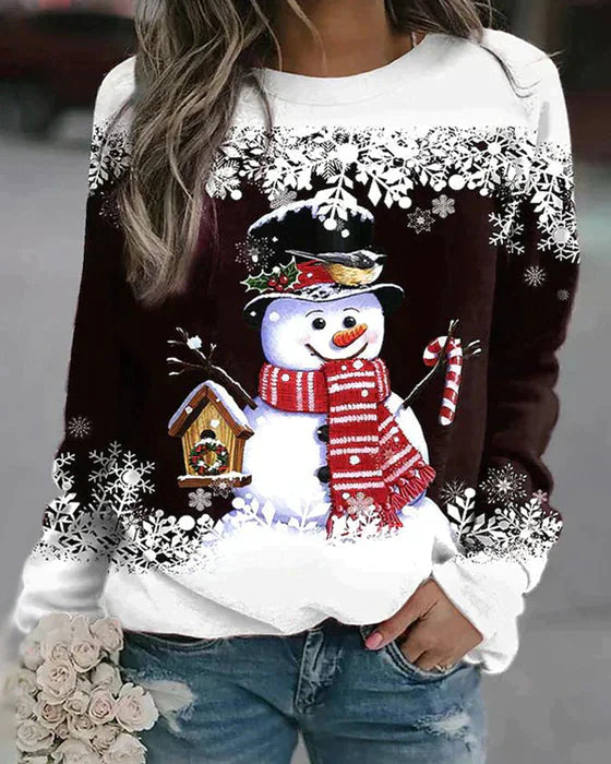 "Gemütlicher Pullover mit Schneemann-Design, weiches Material, ideal für kalte Tage, modisch und komfortabel."