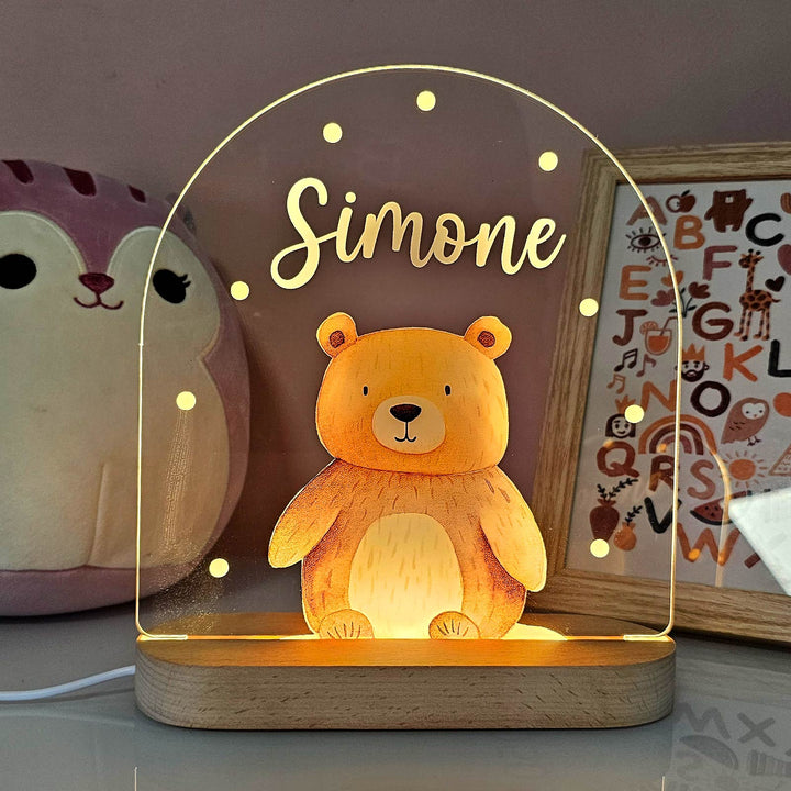 Vos nachtlampje kinderkamer, gepersonaliseerd met naam, van plexiglas, gezellige sfeer met ledverlichting.