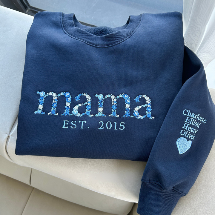 Uniek Moederdag cadeau: gepersonaliseerd sweatshirt voor moeder met bloemen en specifiek geboortejaar.