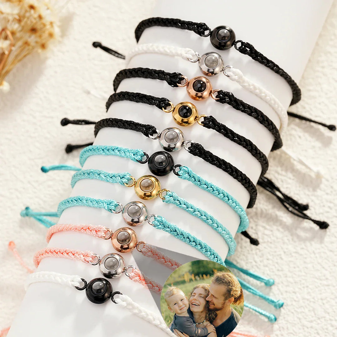 Gepersonaliseerde fotoprojectie armband, unisex sieraad met unieke herinnering. Perfect cadeau.