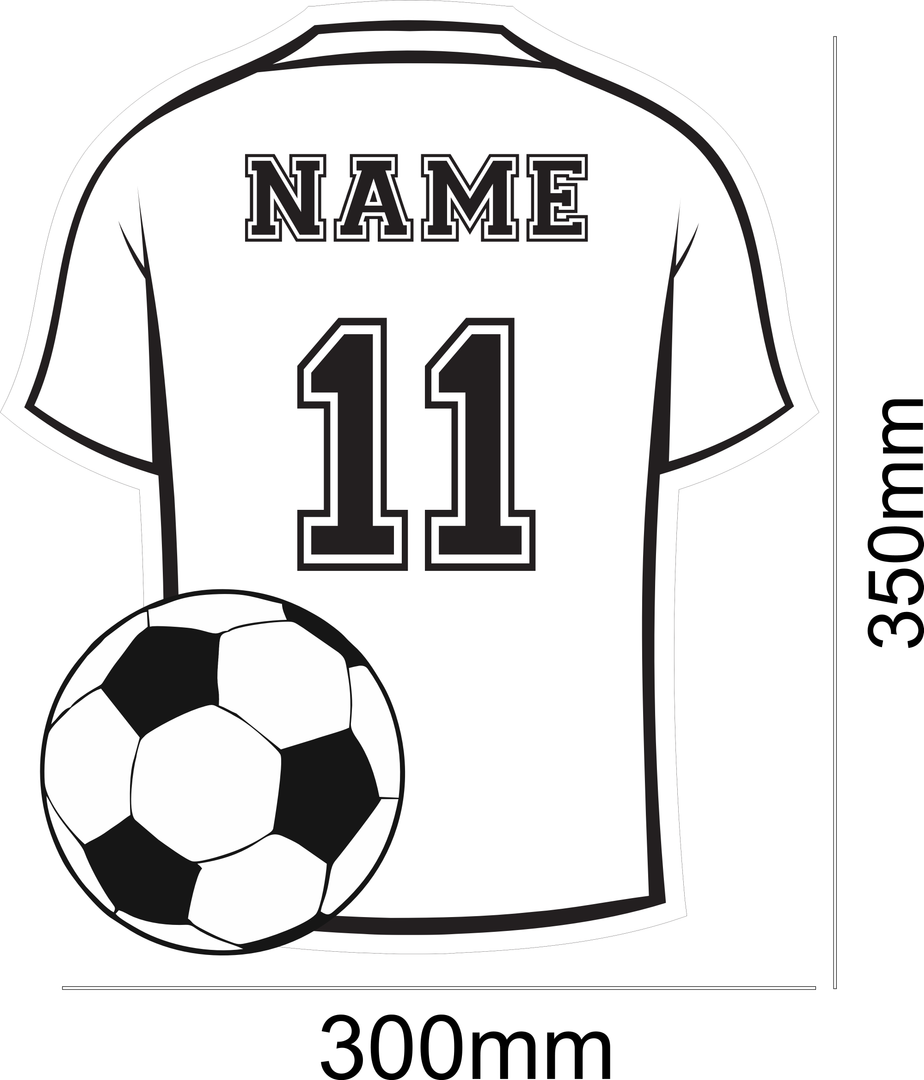 Voetbalshirt design spiegel met geïntegreerde LED-verlichting. Personaliseerbaar met naam en rugnummer. Unieke sportdecoratie.