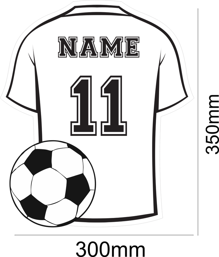 Voetbalshirt design spiegel met geïntegreerde LED-verlichting. Personaliseerbaar met naam en rugnummer. Unieke sportdecoratie.