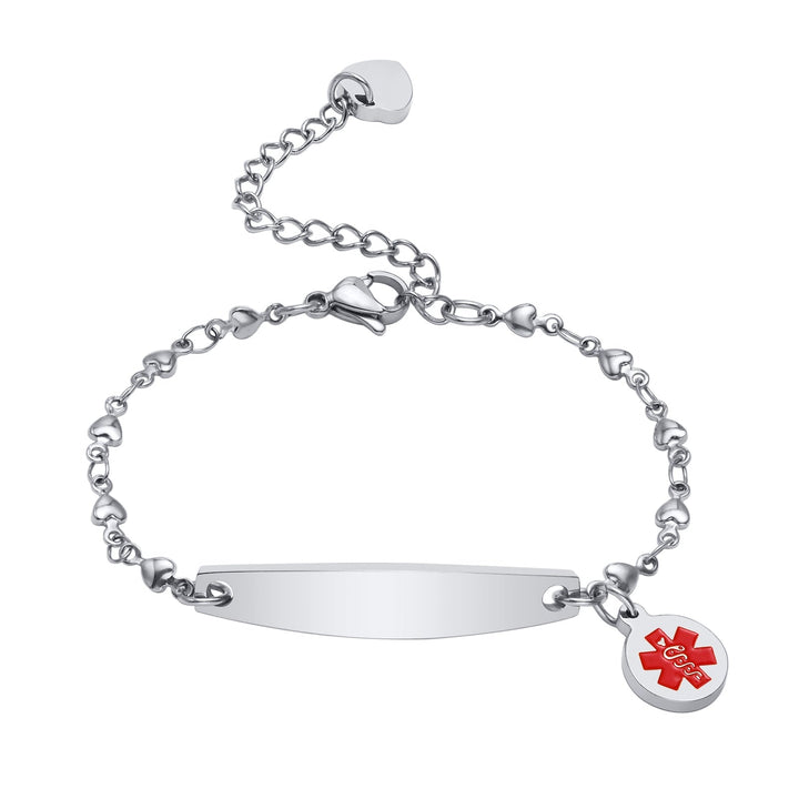 Collectie personaliseerbare veiligheidsarmbanden in goud, zilver en koper; voor stijlvolle medische identificatie.