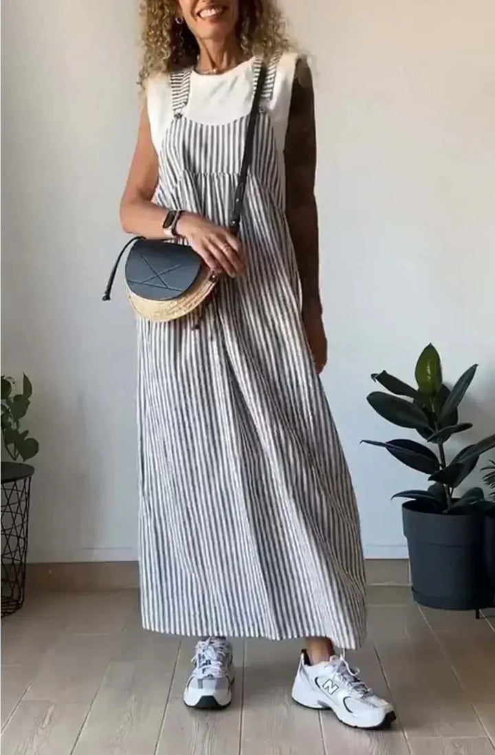 Gestreept Latzkleid Jumpsuit voor dames, licht en casual, ideaal voor dagelijks gebruik; modern design met bandjes.