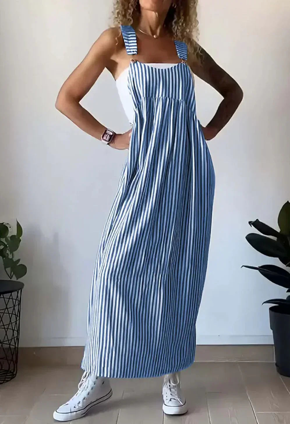 Gestreept Latzkleid Jumpsuit voor dames, licht en casual, ideaal voor dagelijks gebruik; modern design met bandjes.
