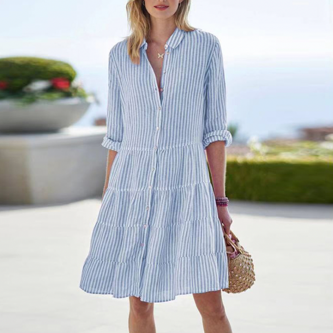 Gestreept Zomerjurk Dames, kleurrijk gestreept, luchtig, ideaal voor stranddagen en feestelijke avonden, elegante look.