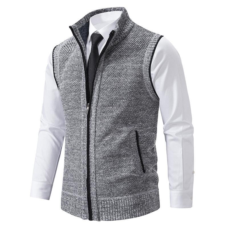 Gebreide zakelijke bodywarmer in bordeauxrood, mouwloos, elegant mêlee-patroon, geweven wolmix voor mannelijke elegantie.