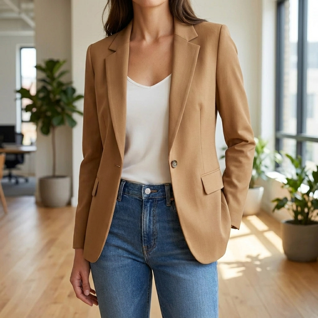Gestructureerde damesblazer met enkele knoop, elegant en veelzijdig voor elke gelegenheid.
