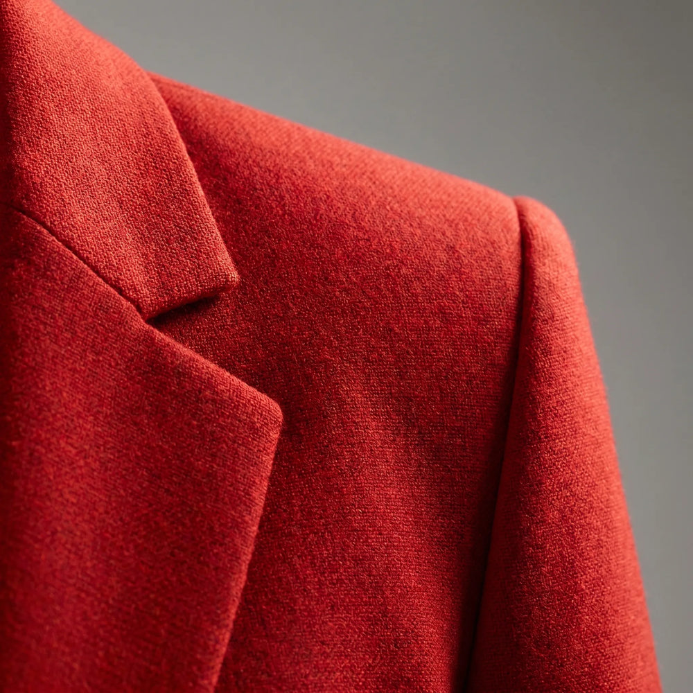 Rode dames colbert met eenknops sluiting; perfect voor een zakelijke of casual chic look.