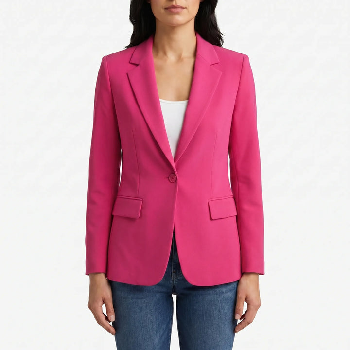 Roze elegante damesblazer met eenknops sluiting, een moderne en vrouwelijke touch voor uw outfit.