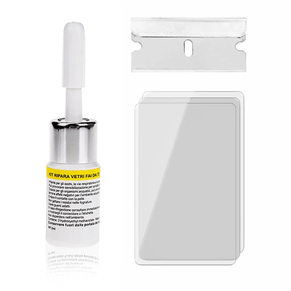 Glasreparatieset voor snelle oplossingen; perfect voor autoruiten en telefoonschermen; gebruiksvriendelijk en effectief.