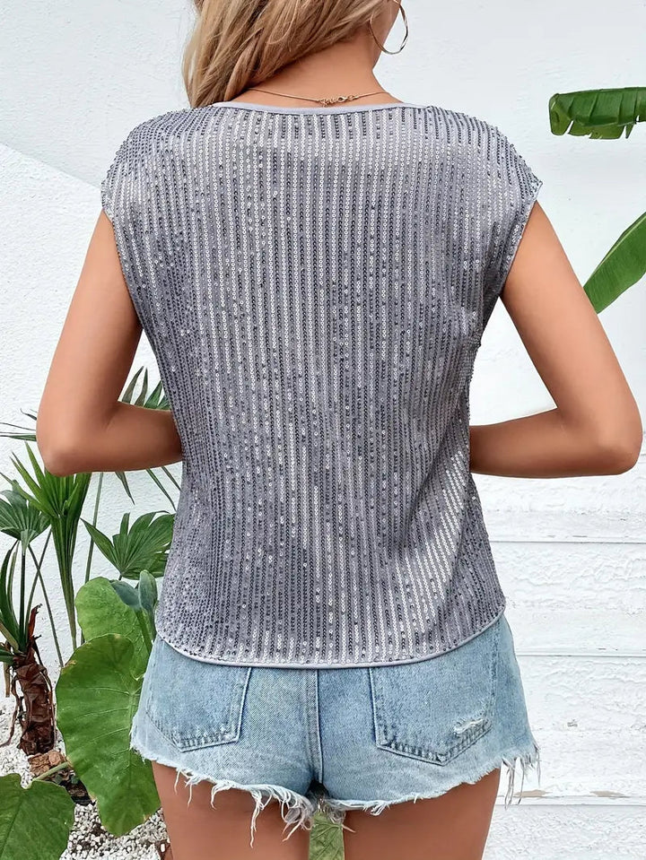 Sprankelende damesblouse met pailletten, mouwloze top, glinsterend, ideaal voor een avondje uit of dagelijks, voegt glamour toe aan elke outfit.