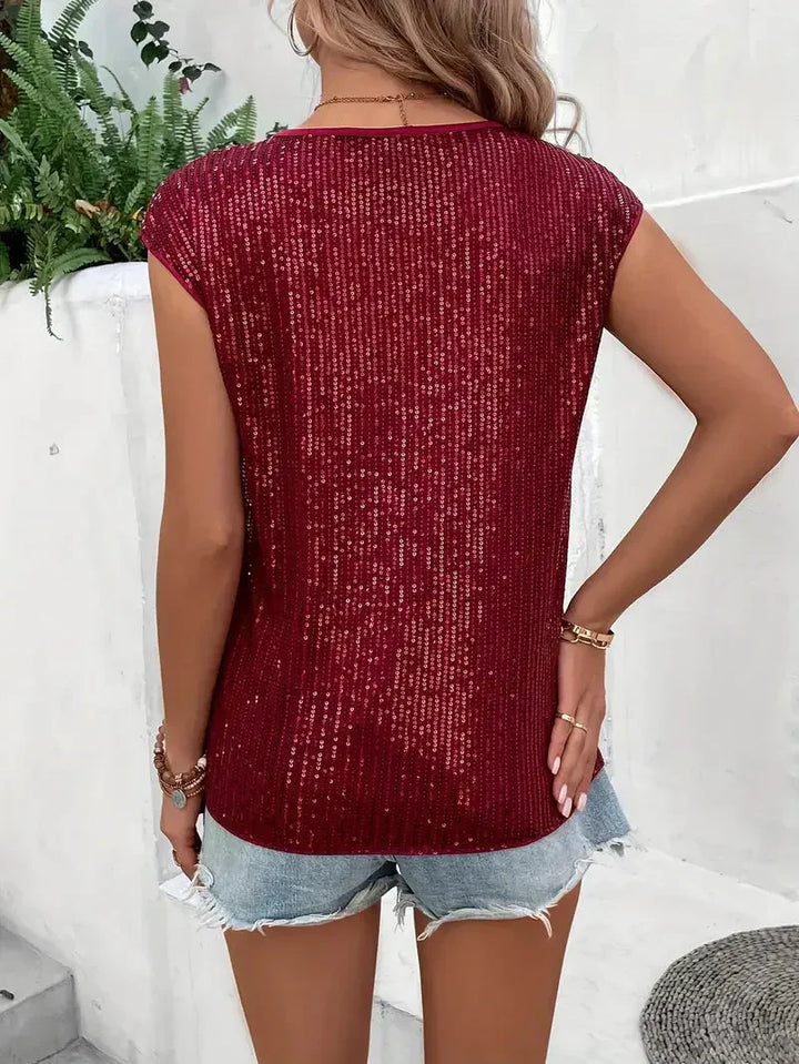 Sprankelende damesblouse met pailletten, mouwloze top, glinsterend, ideaal voor een avondje uit of dagelijks, voegt glamour toe aan elke outfit.