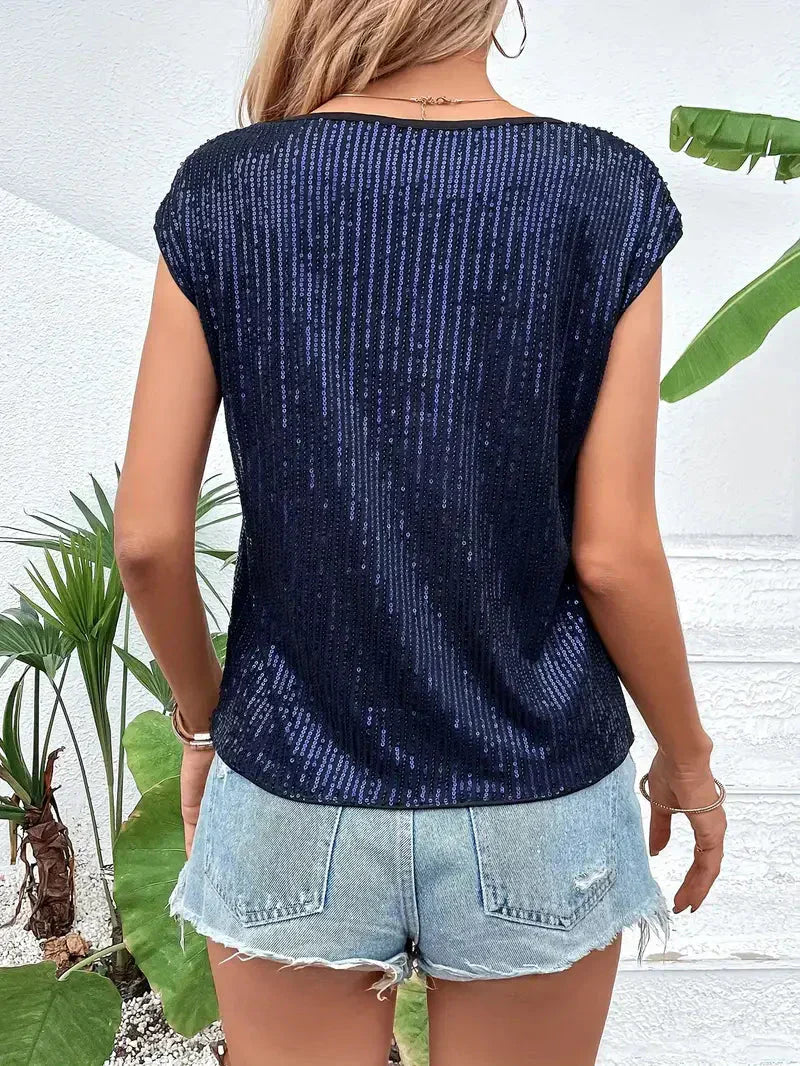 Sprankelende damesblouse met pailletten, mouwloze top, glinsterend, ideaal voor een avondje uit of dagelijks, voegt glamour toe aan elke outfit.