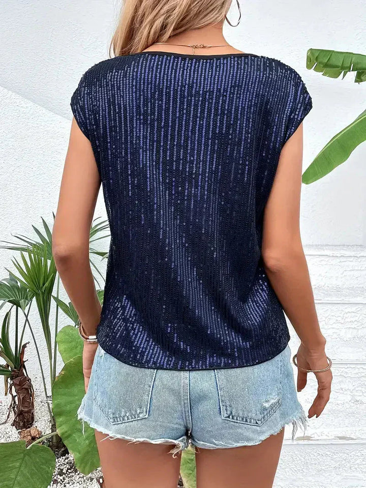 Sprankelende damesblouse met pailletten, mouwloze top, glinsterend, ideaal voor een avondje uit of dagelijks, voegt glamour toe aan elke outfit.