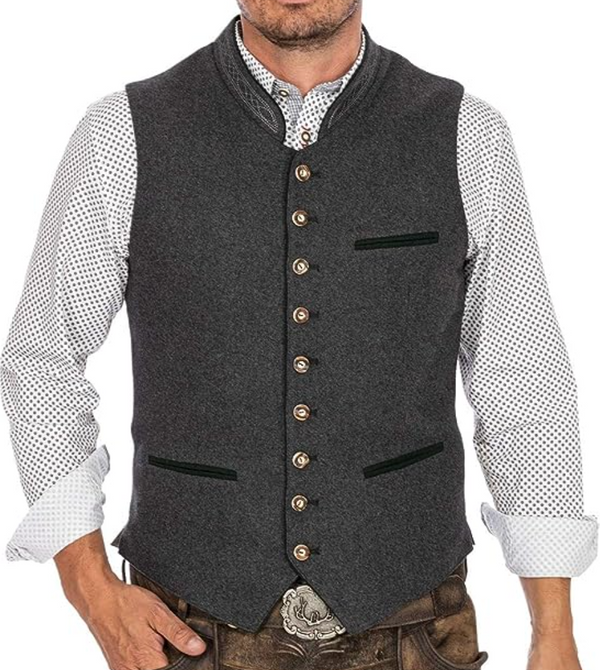 Grijs heren traditioneel vest, klassiek en elegant, gemaakt van hoogwaardig materiaal, ideaal voor feestelijke gelegenheden en dagelijks gebruik.