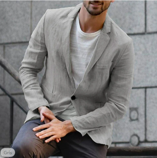Grijze heren casual blazer met enkele knoopsluiting en revers. Ideaal voor smart casual of zakelijke herenmode.