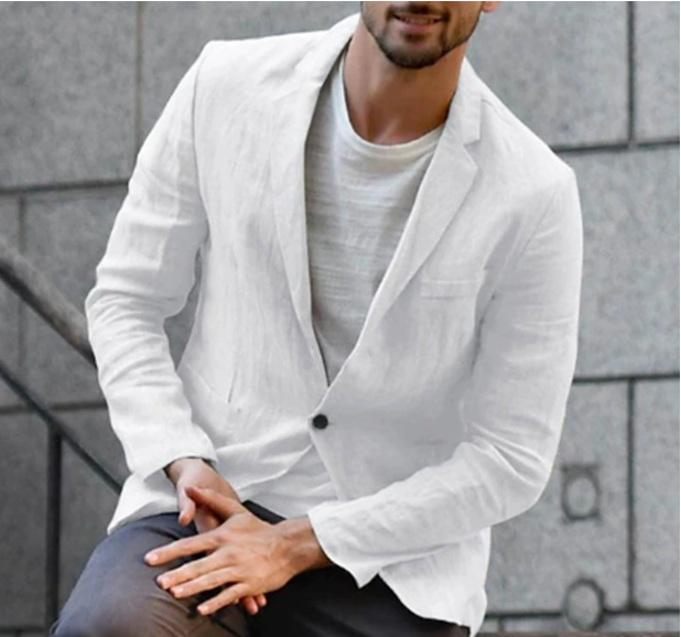 Witte heren casual blazer met één knoop en revers. Stijlvolle keuze voor moderne herenmode en smart casual.