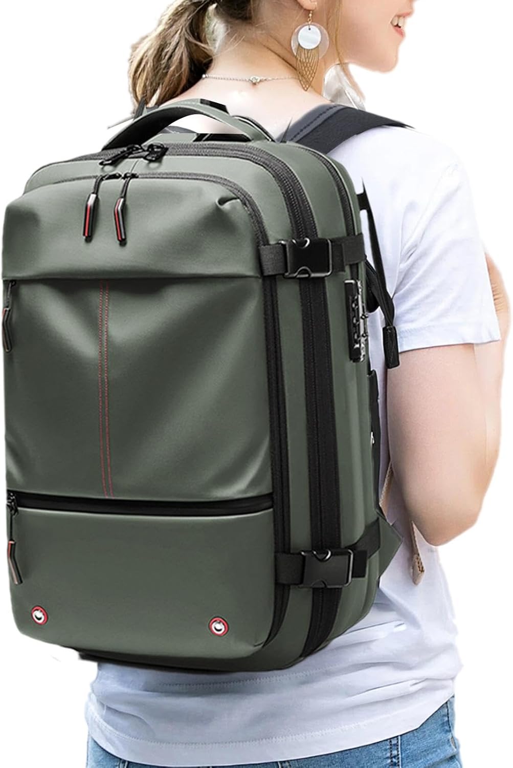 Grijze Trivora unisex vacuüm reisrugzak 60L, waterdicht met laptopvak voor efficiënt reizen.