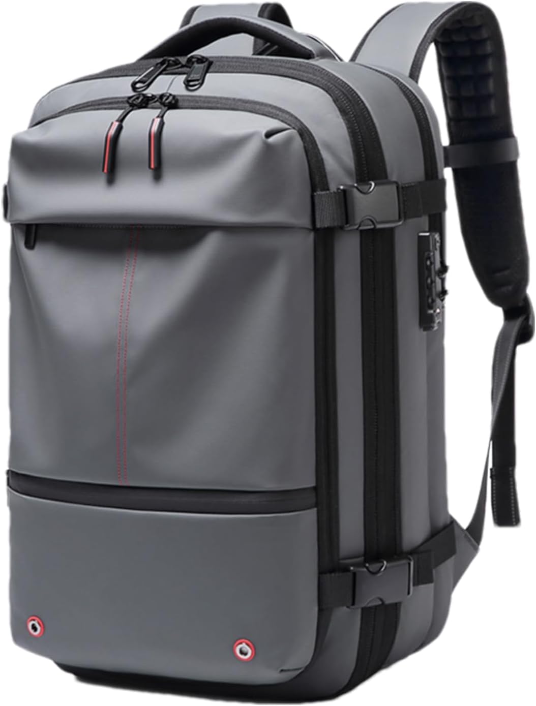 Duurzame legergroene reisrugzak, 60L waterdicht, uitbreidbaar, met vacuümcompressie en laptopvak.