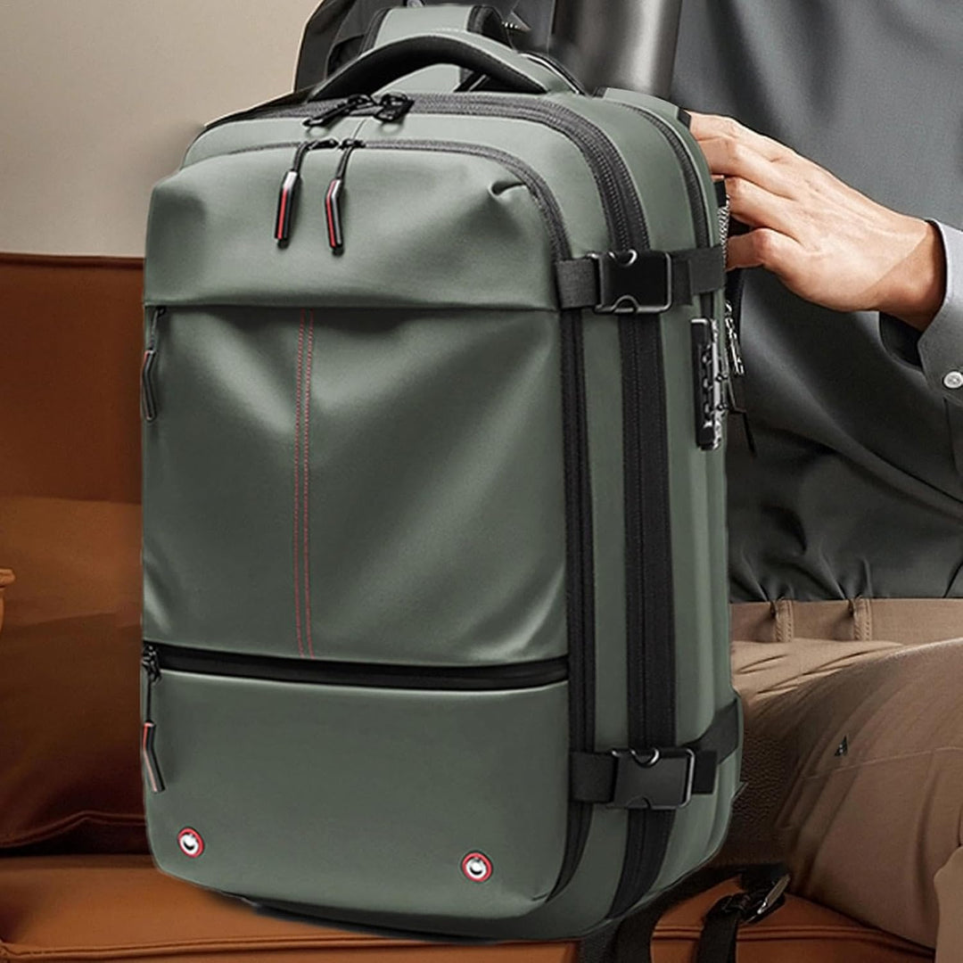 Unisex 60L waterdichte rugzak, grijs, met slim vacuümcompressie voor compacte opslag. Perfect voor reizen.