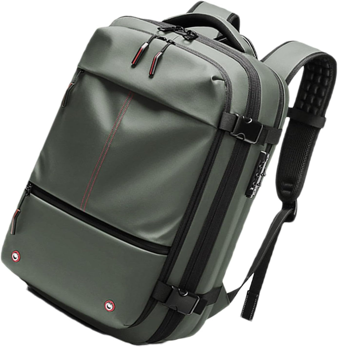 Unisex vacuümcompressie rugzak, grijs, uitbreidbaar 60L. Waterdicht met speciaal laptopcompartiment.
