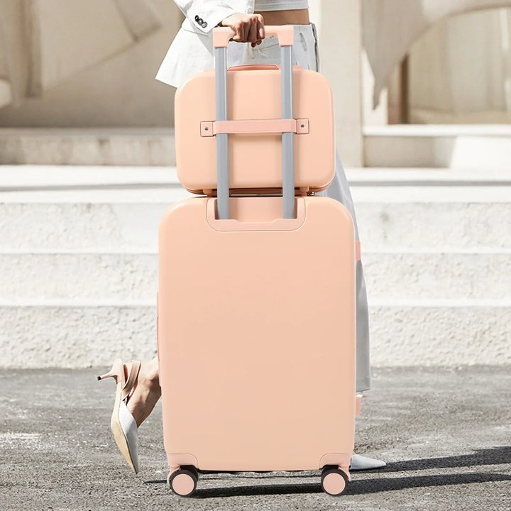 Groene Vienna Duo kofferset: harde schaal handbagage & make-up koffer met spinner wielen, ideaal voor reizen.