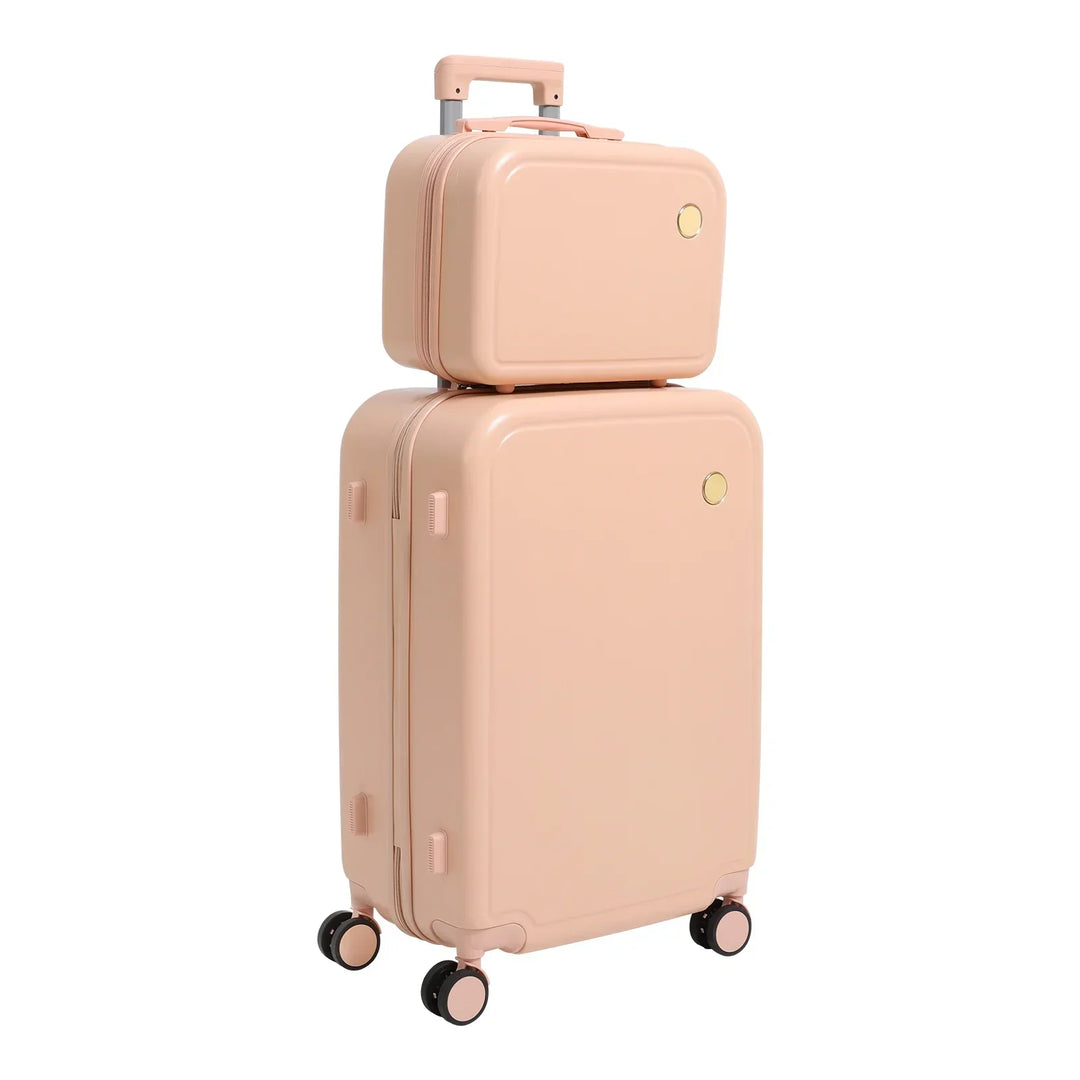 Roze Vienna Duo reiskofferset. Complete set met harde schaal handbagage en make-up koffer, ideaal voor vakantie.